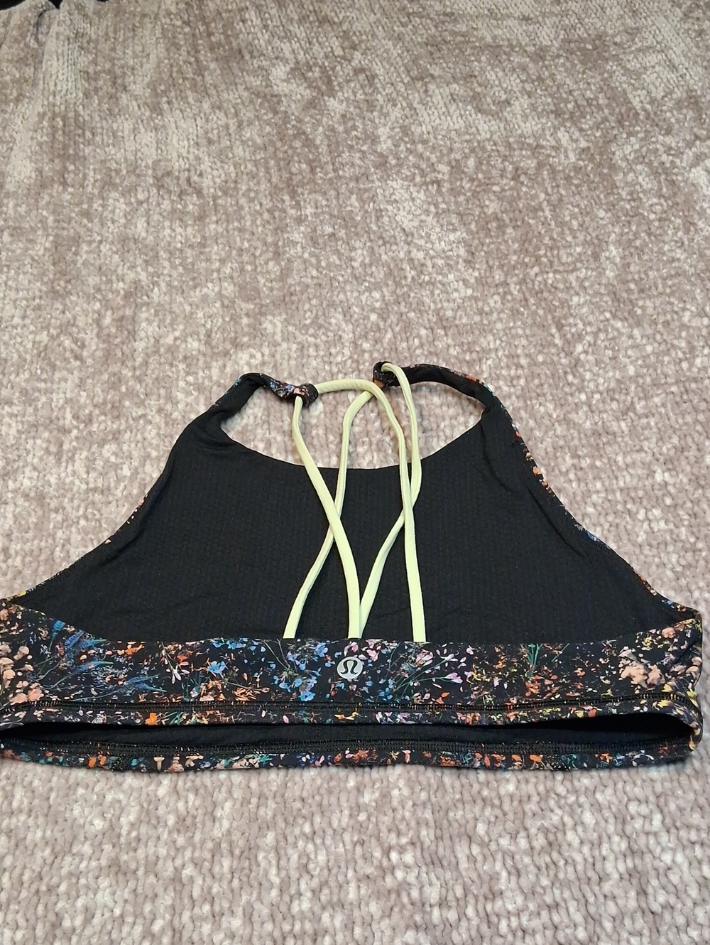 lululemon athletica Black Floral-Trim Strappy Sports Bra